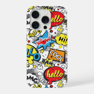 Kleurrijk stripboek Pop Art spraakballonpatroon iPhone 15 Pro Case
