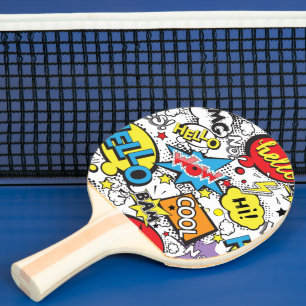 Kleurrijk stripboek Pop Art-spraakballonpatroon Tafeltennisbatje