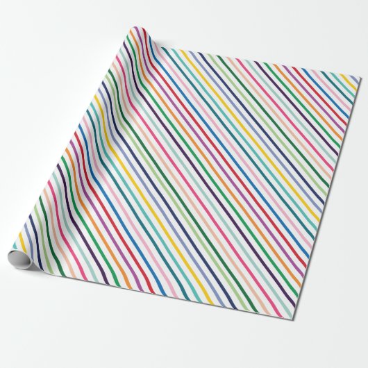Kleurrijk Stripe Art Pattern over Cristiana White Cadeaupapier (Uitgerold)