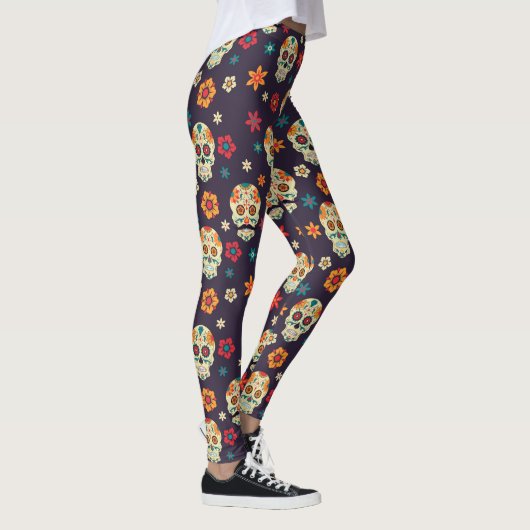 Kleurrijk suiker schedel patroon leggings (Rechts)