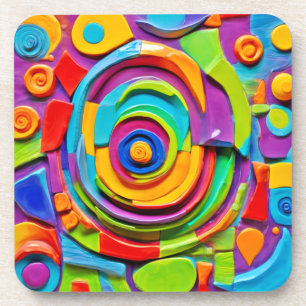 Kleurrijk surrealistisch beeldhouwspel bier onderzetter