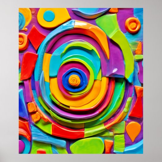 Kleurrijk surrealistisch beeldhouwspel poster (Voorkant)