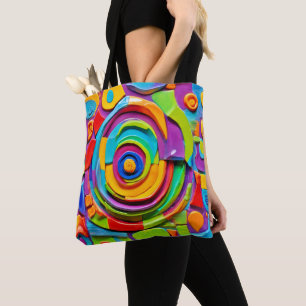 Kleurrijk surrealistisch beeldhouwspel tote bag