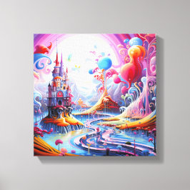 Kleurrijk surrealistisch land canvas afdruk