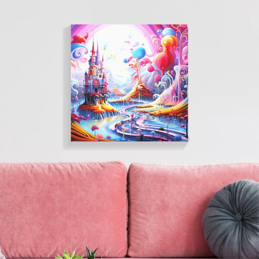 Kleurrijk surrealistisch land canvas afdruk (Insitu (Woonkamer))