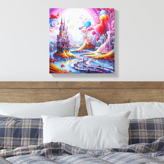 Kleurrijk surrealistisch land canvas afdruk (Insitu (Slaapkamer))