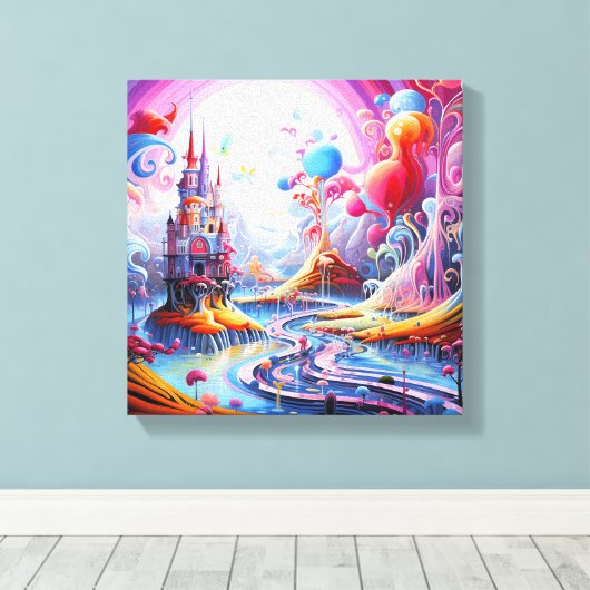 Kleurrijk surrealistisch land canvas afdruk (Insitu (Houten vloer))