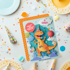 Kleurrijk T-Rex Dinosaurus Verjaardagsfeestje Kaart