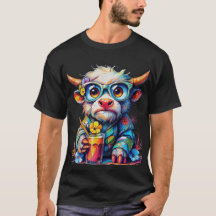 Kleurrijk T-shirt met Koe en Koude Drank