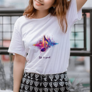 Kleurrijk T-shirt met muzieknoot, het leven is goe
