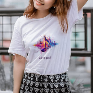 Kleurrijk T-shirt met muzieknoot, het leven is goe