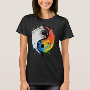 Kleurrijk Taoisme Yin Yang Splash op Zen Taijitu Y T-shirt