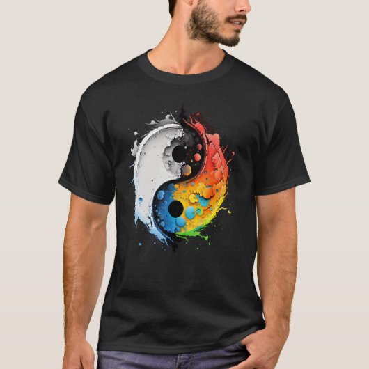 Kleurrijk Taoisme Yin Yang Splash op Zen Taijitu Y T-shirt (Voorkant)