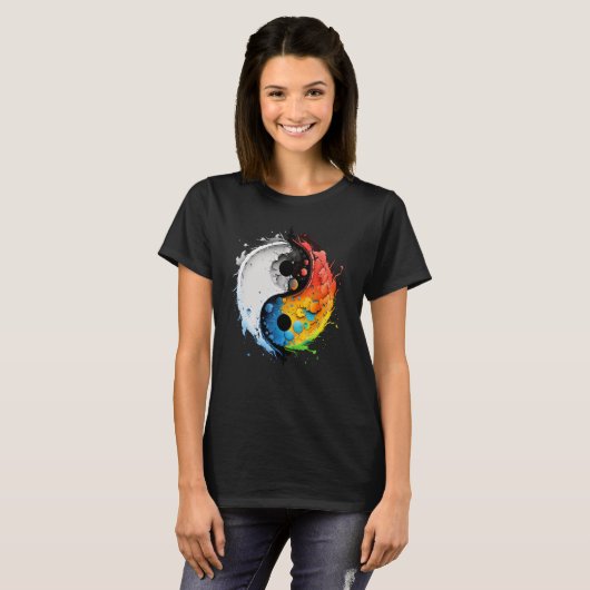 Kleurrijk Taoisme Yin Yang Splash op Zen Taijitu Y T-shirt (Voorkant volledig)