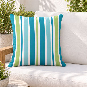 Kleurrijk Teal Groen Aqua Verticale Streep Buitenkussen