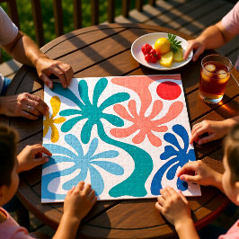 Kleurrijk Teal Koraal Abstract Tropisch Palmen Legpuzzel