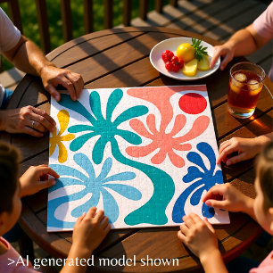 Kleurrijk Teal Koraal Abstract Tropisch Palmen Legpuzzel