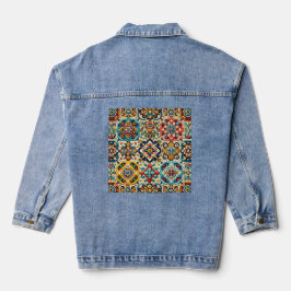  kleurrijk Tegels patroon Denim Jacket