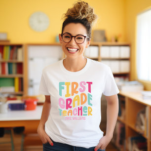 Kleurrijk Tekstontwerp voor Leerkracht Eerste Klas Tri-Blend Shirt