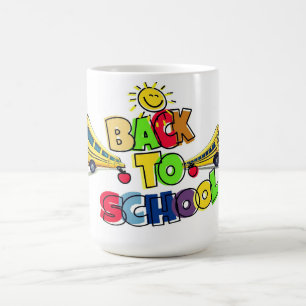 Kleurrijk terug naar school cartoon ontwerp met sc koffiemok
