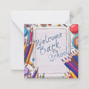 Kleurrijk terug naar school ontwerp notitiekaartje