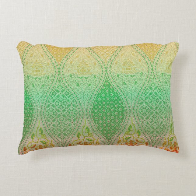 Kleurrijk textielontwerp met ingewikkelde bloemen accent kussen (Voorkant)