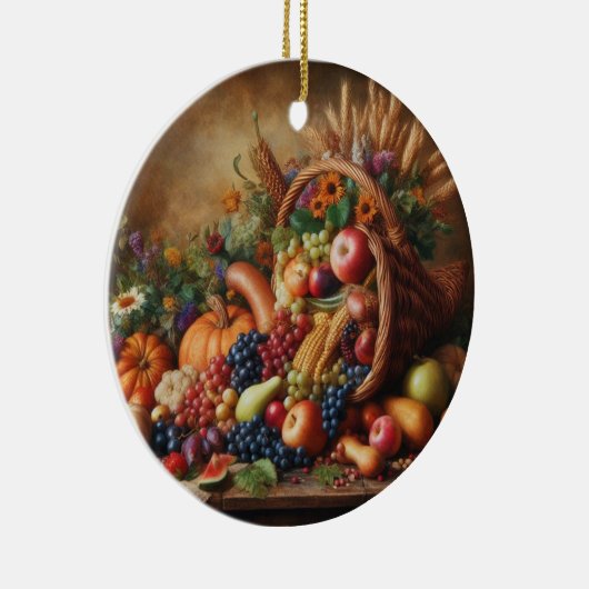 Kleurrijk/Thanksgiving/Cornucopia/Herfst Keramisch Ornament (Rechts)