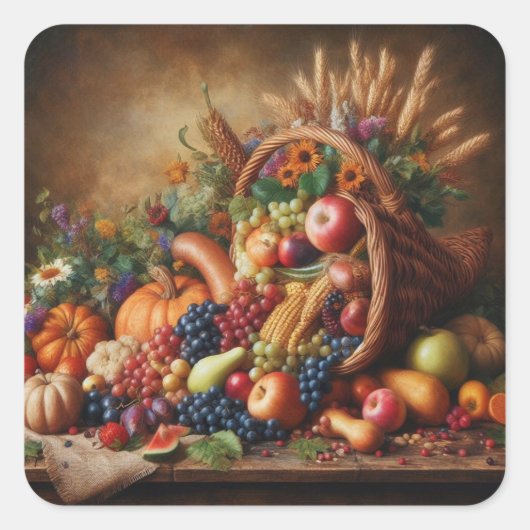 Kleurrijk/Thanksgiving/Cornucopia/Herfst Vierkante Sticker (Voorkant)