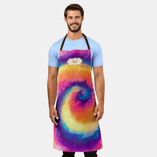 Kleurrijk Tie Dye Pattern | Monogram Schort (Gedragen)