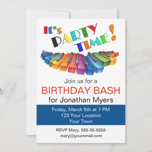 Kleurrijk toetsenbord verjaardagsfeestje kaart (Voorkant)