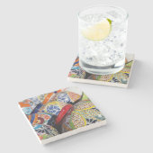 Kleurrijk traditioneel handbeschilderd Mexicaans a Stenen Onderzetter (Zijkant)