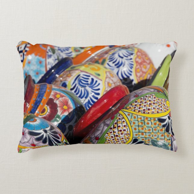 Kleurrijk traditioneel handgeschilderd Mexicaans a Accent Kussen (Voorkant)