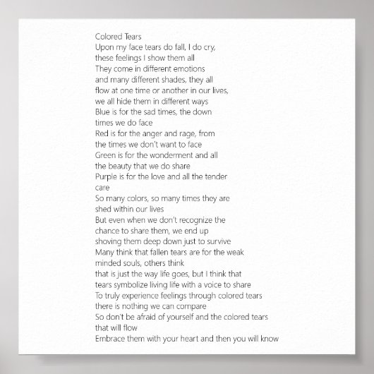kleurrijk tranen gedicht poster (Voorkant)