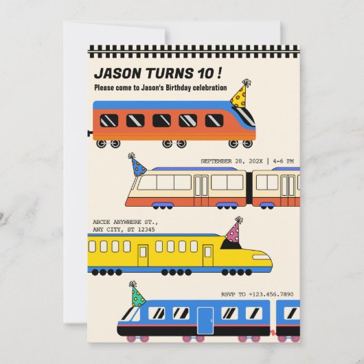 Kleurrijk Trein verjaardagsfeestje Kaart (Voorkant)