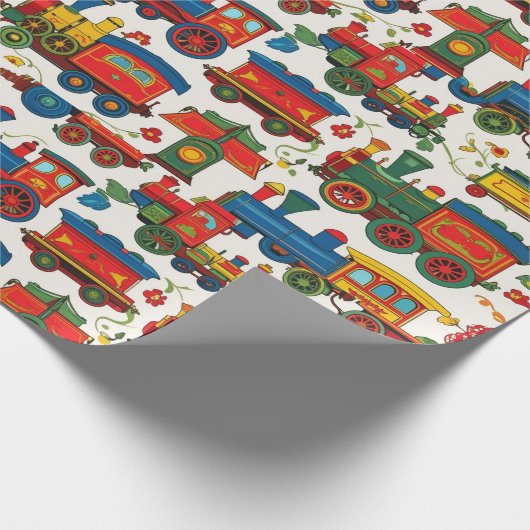 Kleurrijk  treininpakpapier cadeaupapier (Hoek)