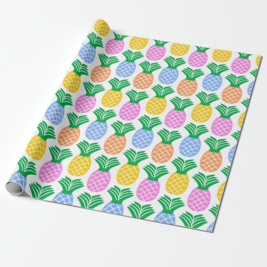 Kleurrijk trendy ananaspatroon cadeaupapier (Uitgerold)
