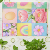 Kleurrijk trendy bloemmotief met dambordpatroon theedoek (Gevouwen)