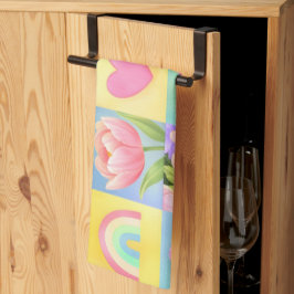 Kleurrijk trendy bloemmotief met dambordpatroon theedoek