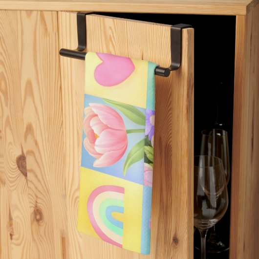 Kleurrijk trendy bloemmotief met dambordpatroon theedoek (Derde Gevouwen)