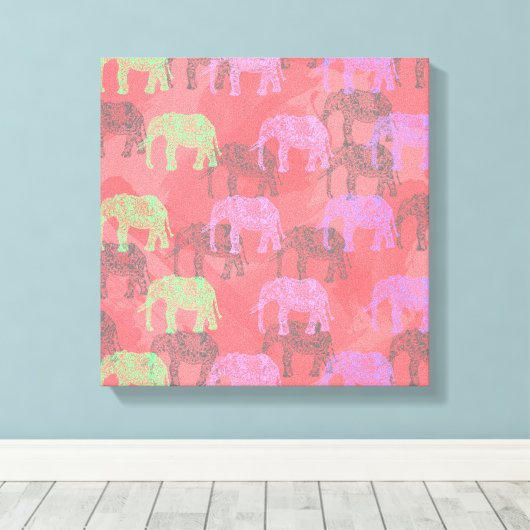 Kleurrijk tribaal bloemenolifantspatroon canvas afdruk (Insitu (Houten vloer))