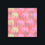 Kleurrijk tribaal bloemenolifantspatroon canvas afdruk<br><div class="desc">Modern hand getekend tribal olifant patroon op een roze penseelstreek achtergrond.</div>