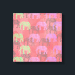 Kleurrijk tribaal bloemenolifantspatroon canvas afdruk<br><div class="desc">Modern hand getekend tribal olifant patroon op een roze penseelstreek achtergrond.</div>