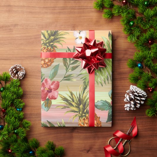 Kleurrijk Tropisch Ananas Fruit Bloemmotief Cadeaupapier (Feestdagen Geschenken)