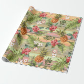 Kleurrijk Tropisch Ananas Fruit Bloemmotief Cadeaupapier (Uitgerold)