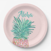 Kleurrijk Tropisch Ananas Monogram Papieren Bordje (Voorkant)