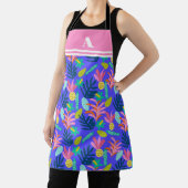 Kleurrijk tropisch blauw bloemenmodern Schort (Insitu)