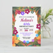 Kleurrijk Tropisch Bloemen Verjaardagsfeest Kaart (Staand voorkant)