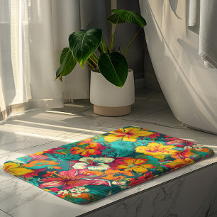 Kleurrijk Tropisch Bloemenpatroon Badmat