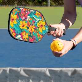 Kleurrijk Tropisch Bloemenpatroon Pickleball Paddle
