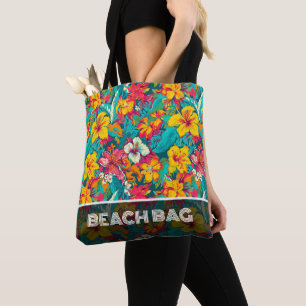Kleurrijk Tropisch Bloemenpatroon Tote Bag